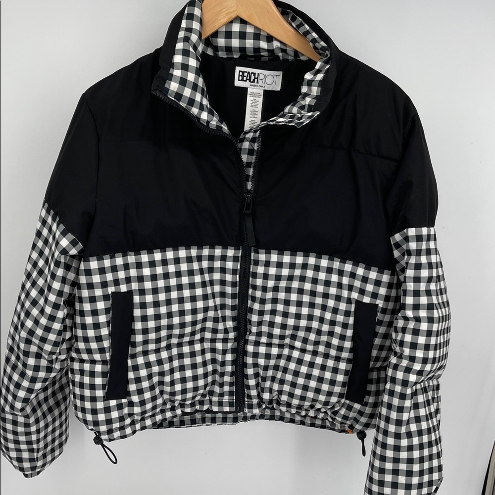 Beach Riot Jojo Puffer Slate Gingham Women XS